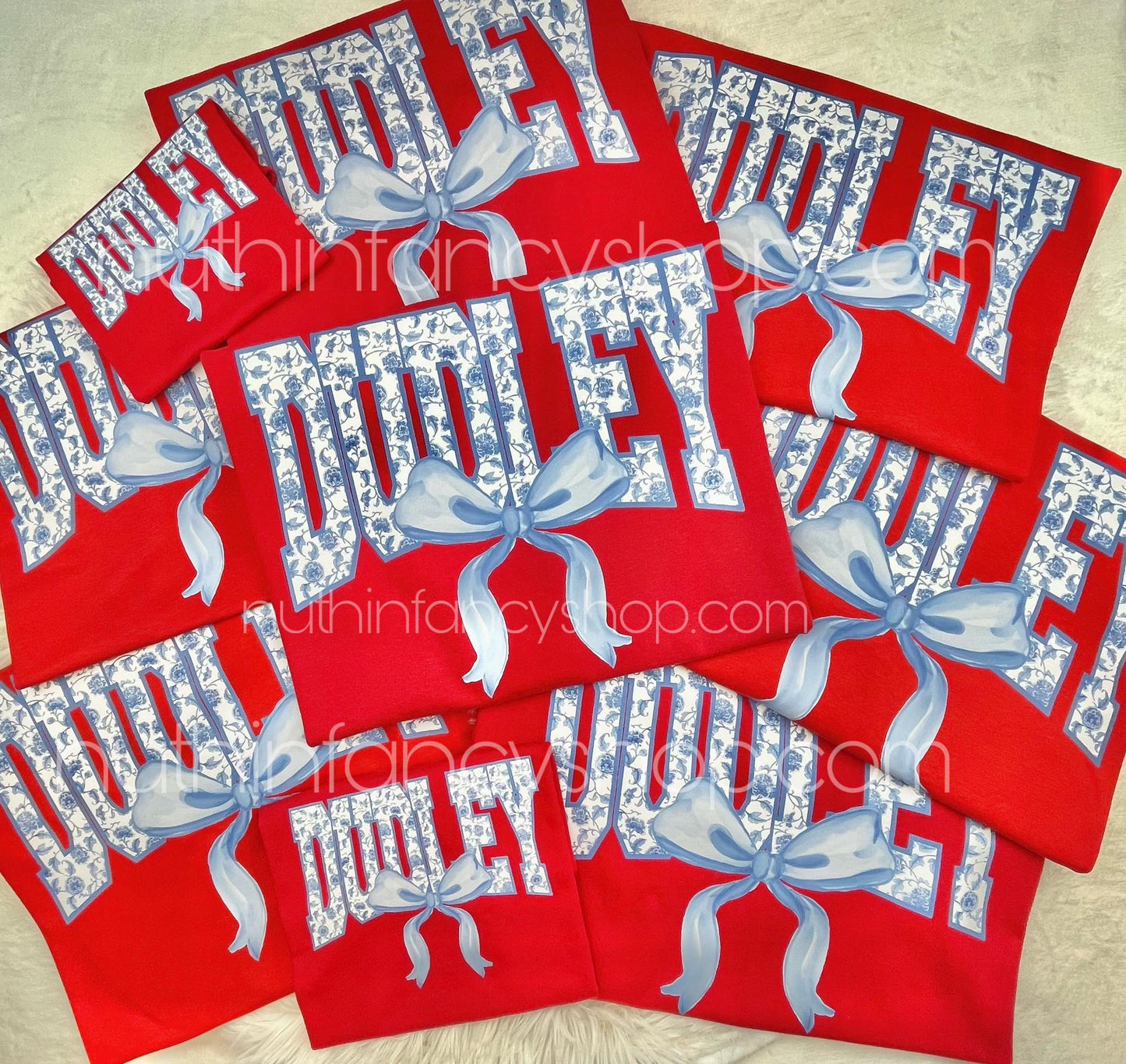 Dudley Preppy Blue Floral on Red