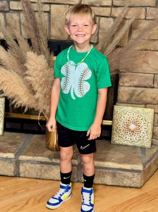 White Distressed Baseball Shamrock