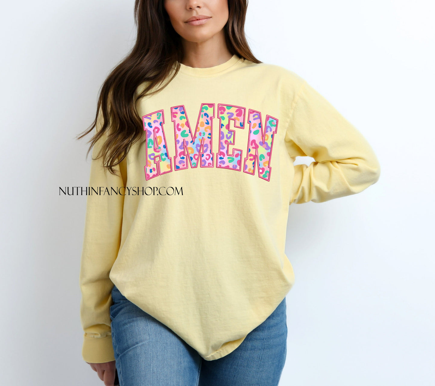 Faux Embroidery Colorful Leopard Amen, Yellow