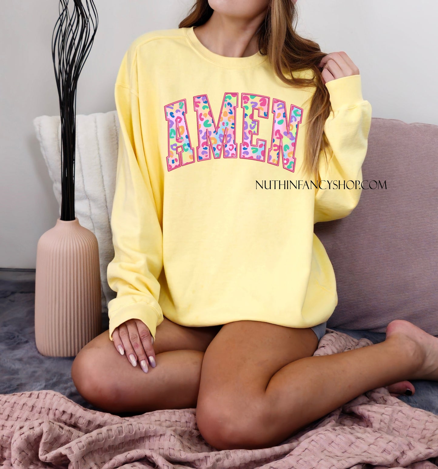 Faux Embroidery Colorful Leopard Amen, Yellow