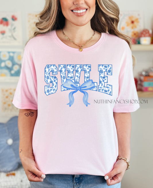 SWLE Preppy Blue Floral on Light Pink