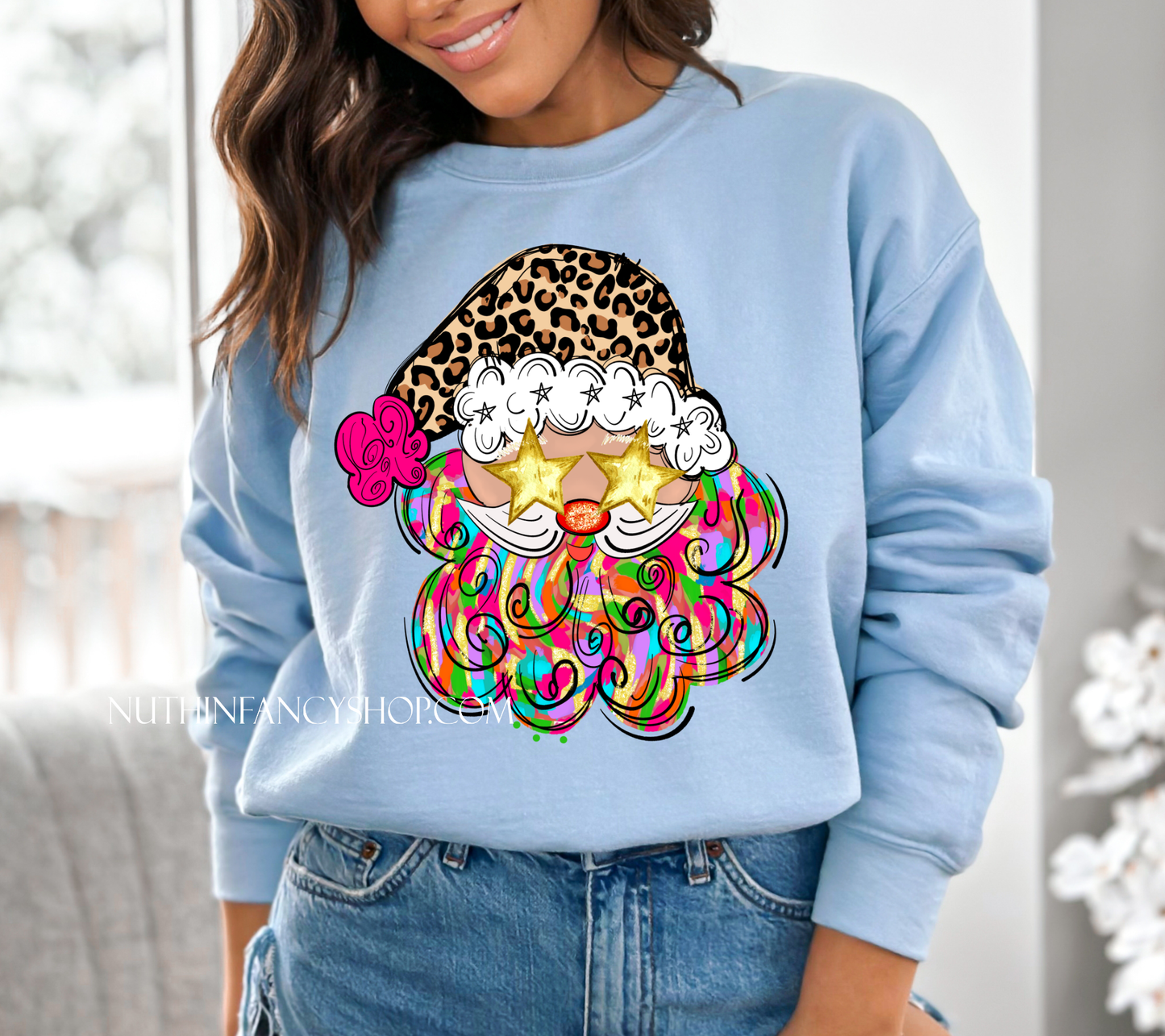 Colorful Brushstroke and Leopard Preppy Santa