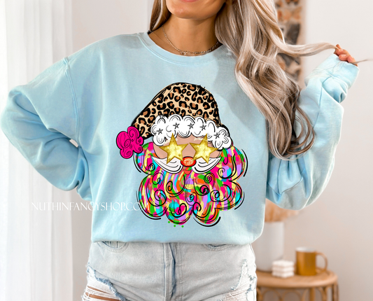 Colorful Brushstroke and Leopard Preppy Santa