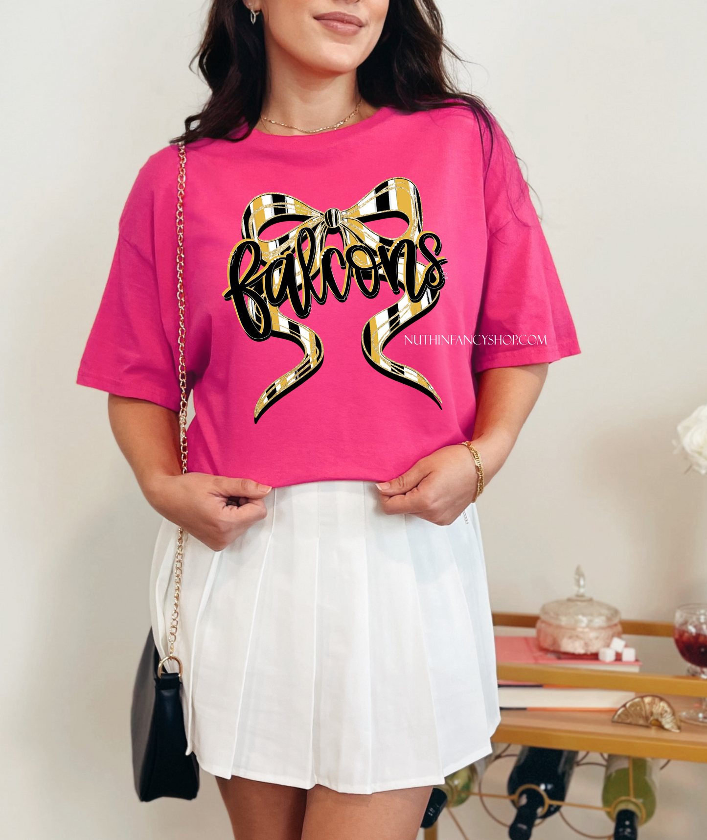 Falcons Hand Drawn Bow on Pink