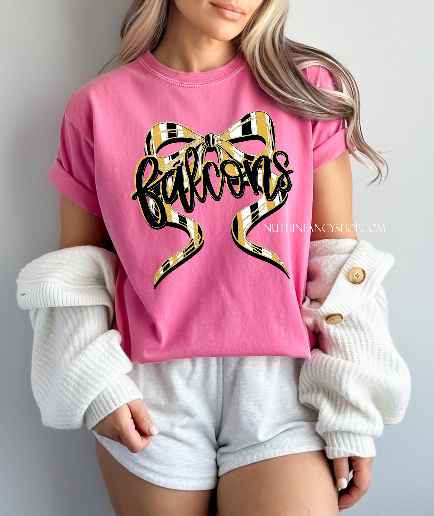 Falcons Hand Drawn Bow on Pink
