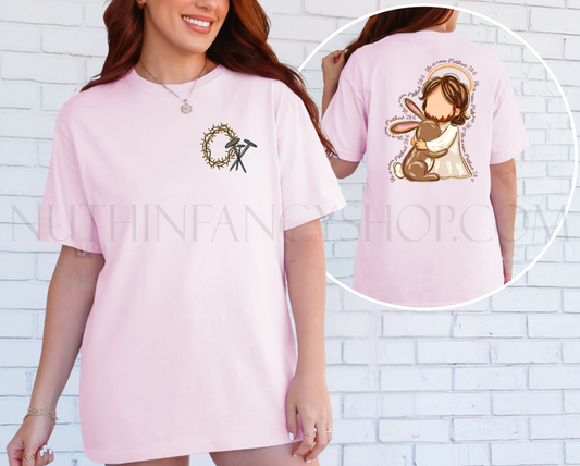 Faceless Jesus and A Bunny on Light Pink