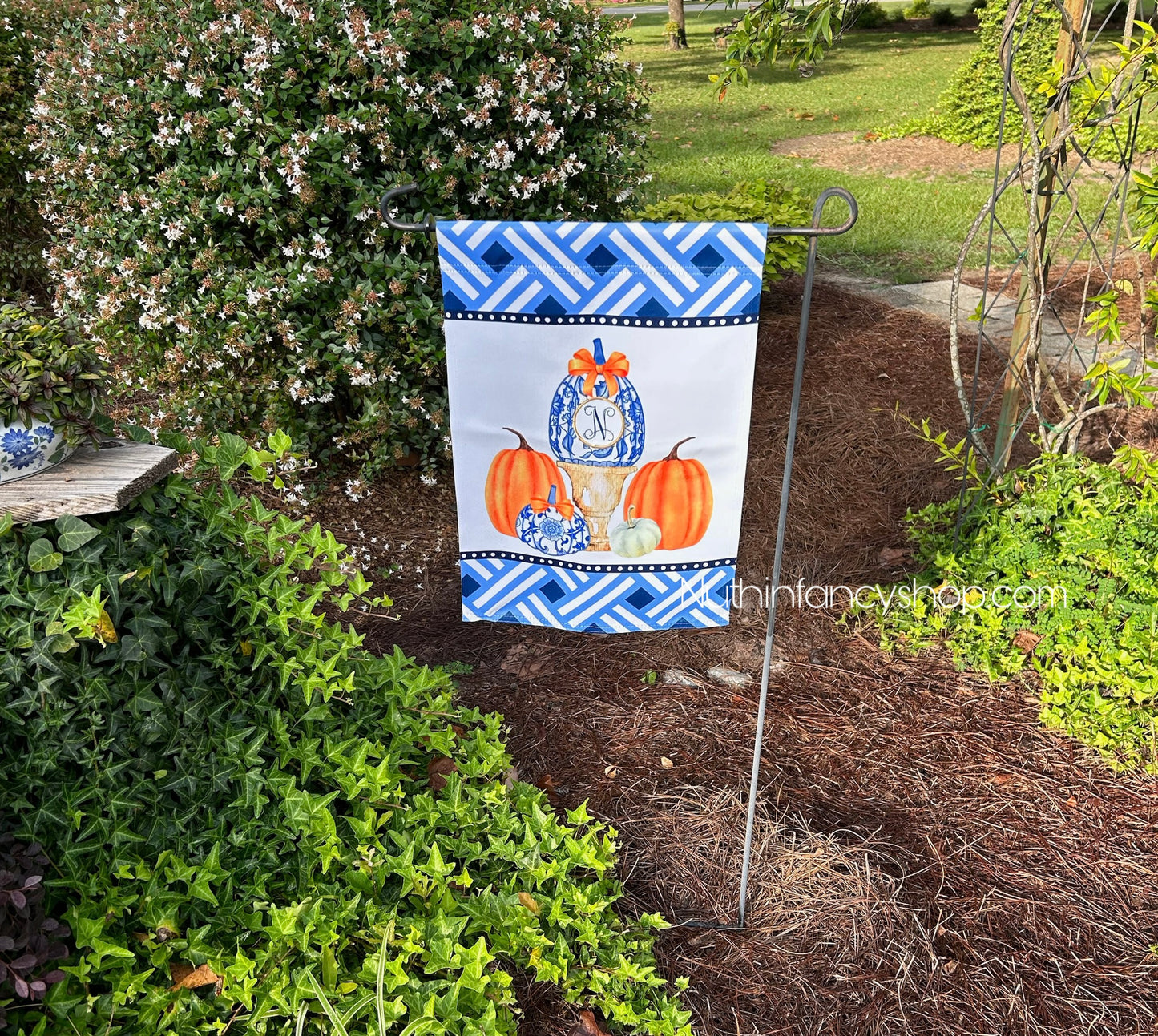 Royal and Orange Pumpkin Stack Initial Flag