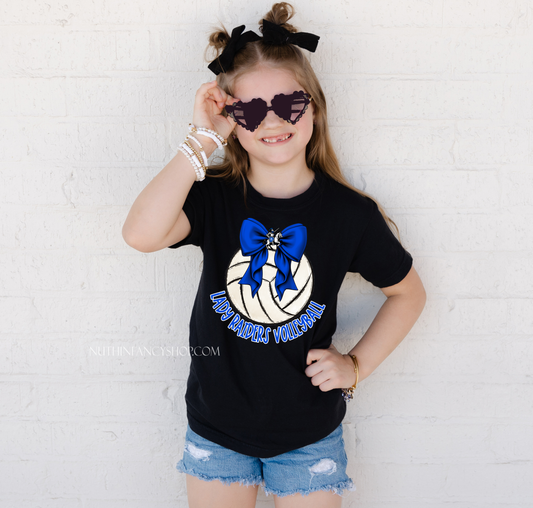 Lady Raiders Volleyball Hand Drawn with Bow on Black