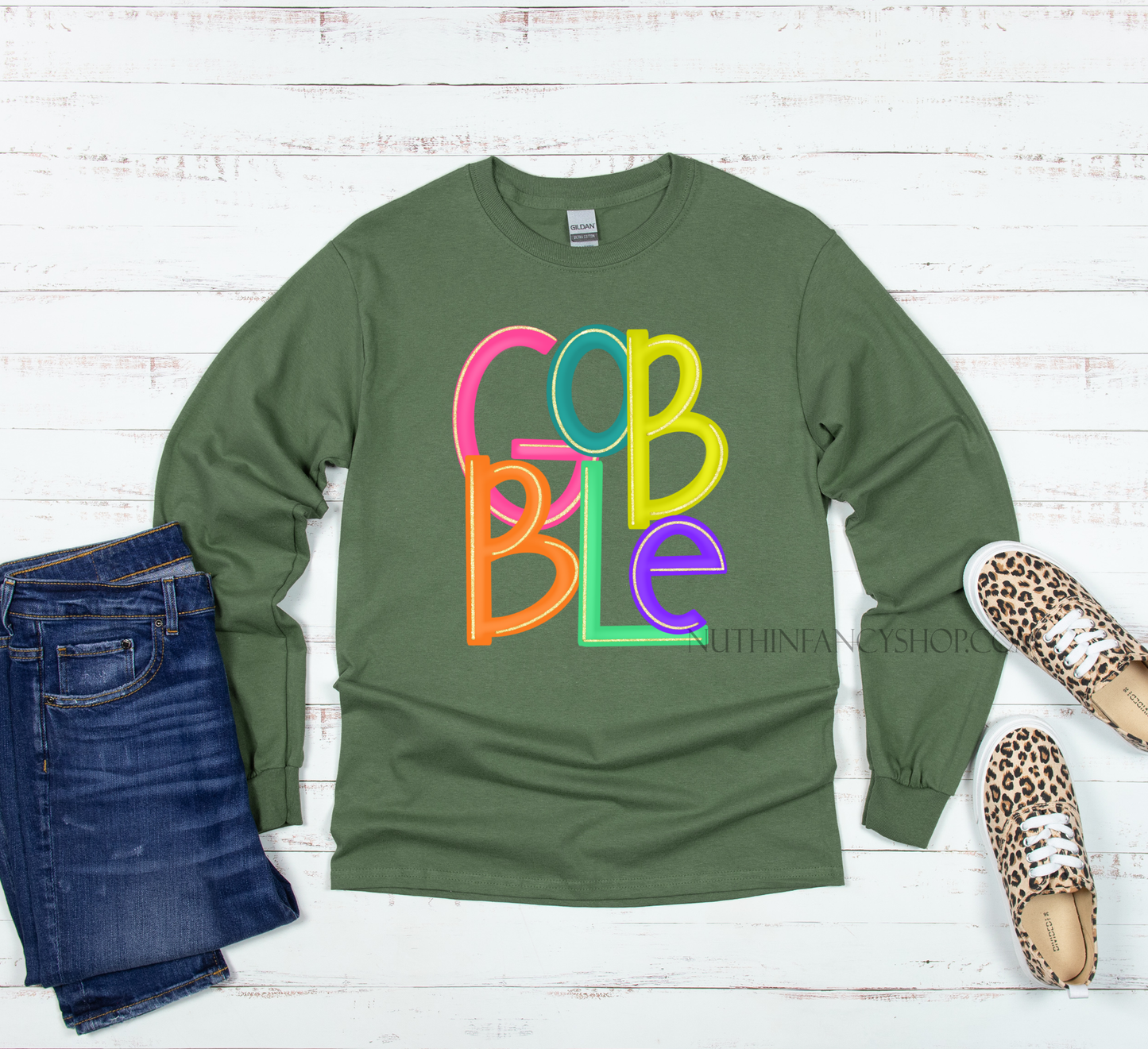 Stacked Colorful Gobble, Dark Green