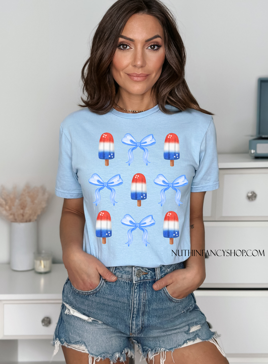Patriotic Popsicle Bow Collage on Light Blue