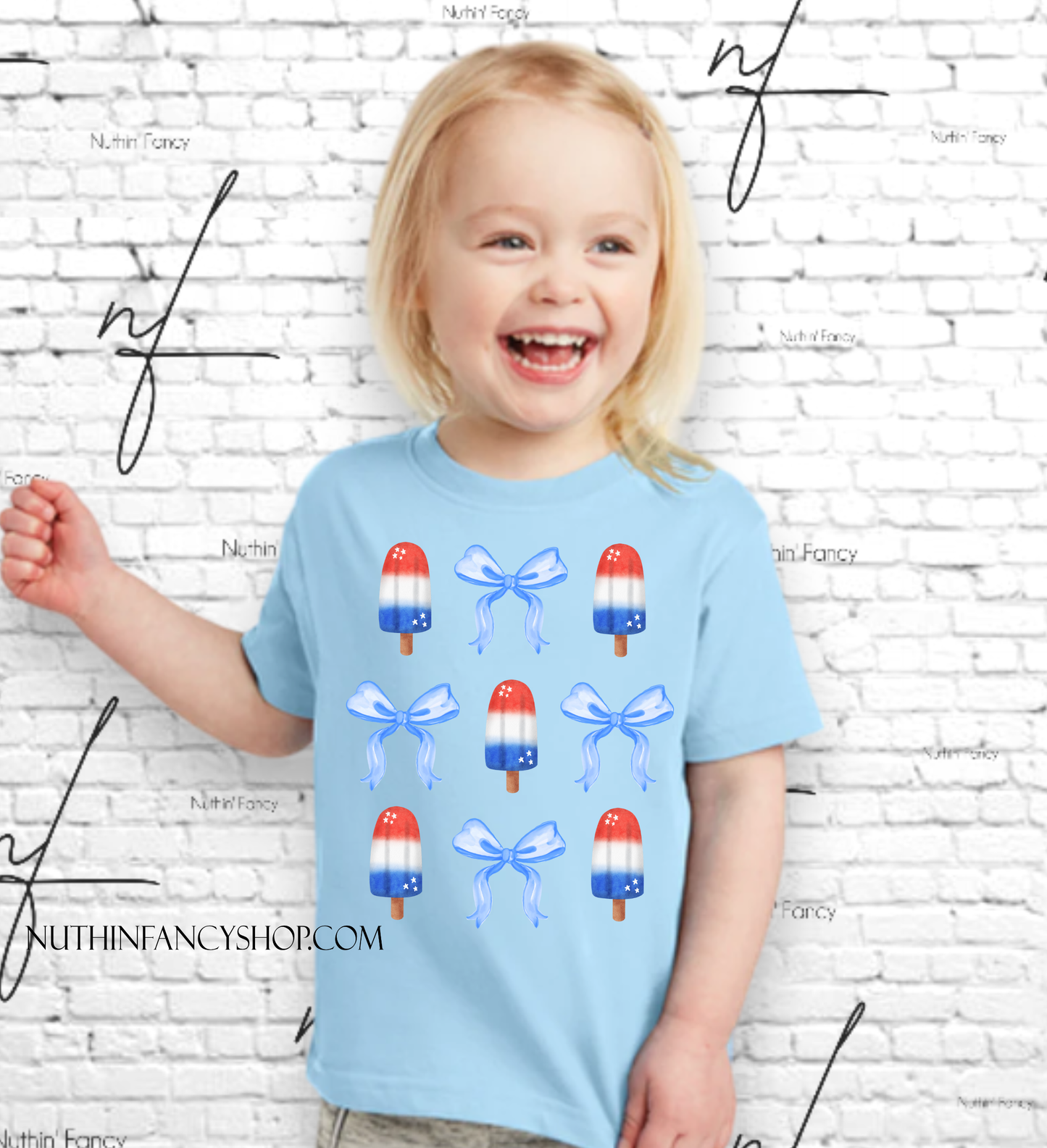 Patriotic Popsicle Bow Collage on Light Blue
