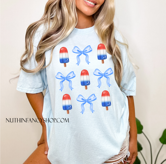 Patriotic Popsicle Bow Collage on Light Blue