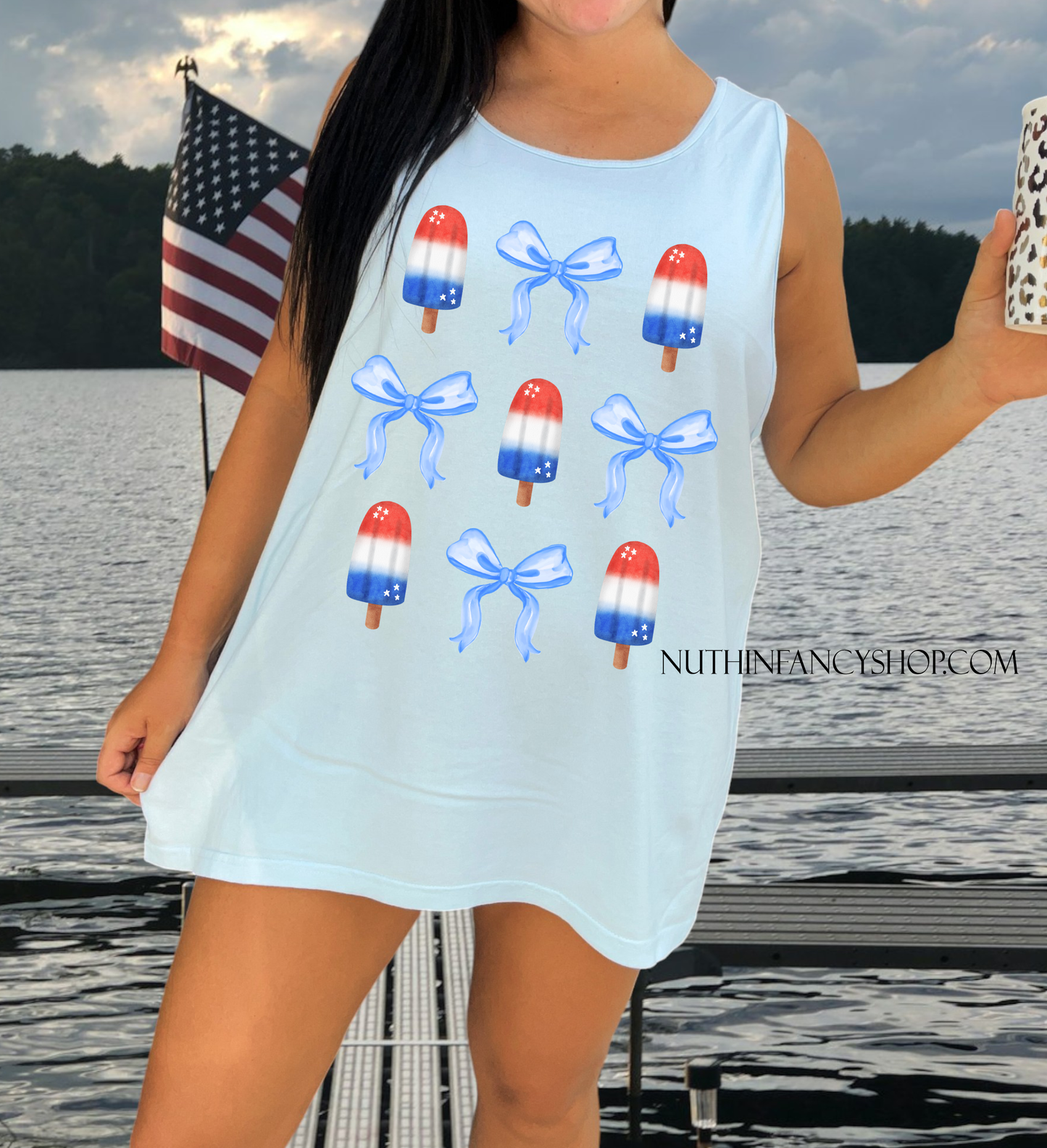 Patriotic Popsicle Bow Collage on Light Blue