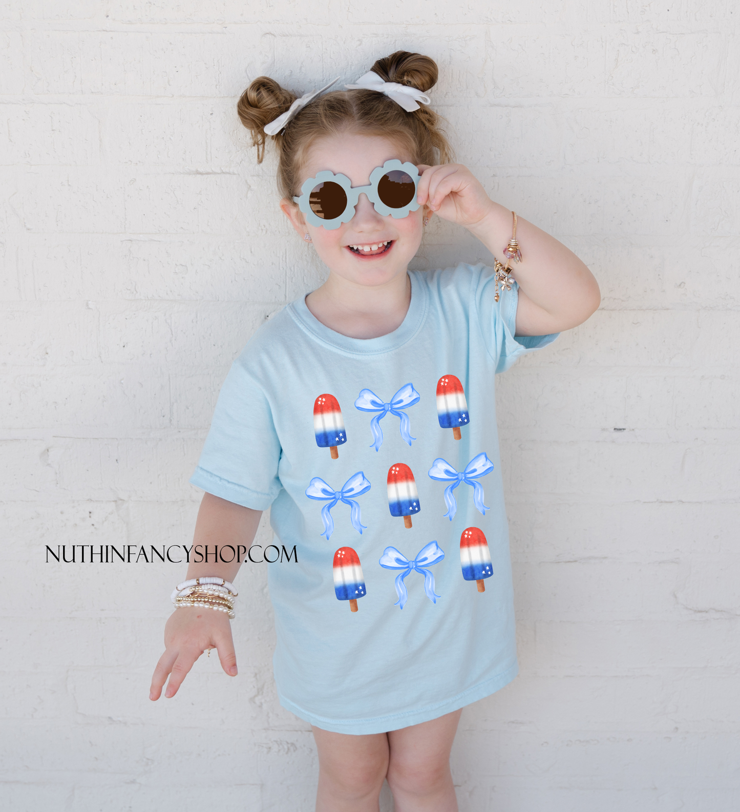 Patriotic Popsicle Bow Collage on Light Blue