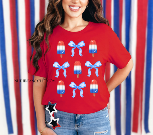 Patriotic Popsicle Bow Collage on Red