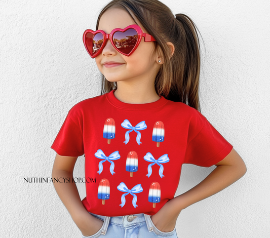 Patriotic Popsicle Bow Collage on Red