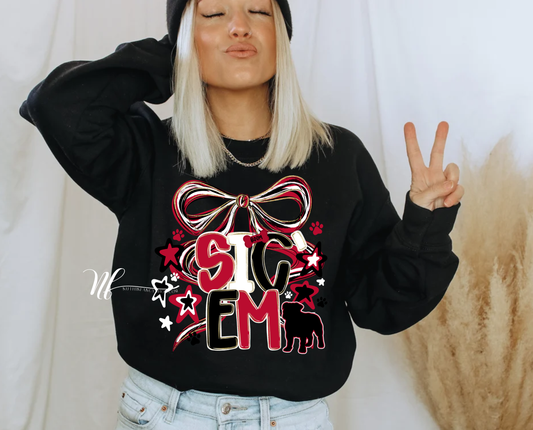 Sic Em Tri Color Handrawn Bow on Black