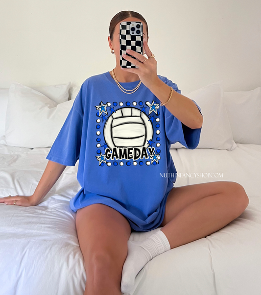 Volleyball Gameday Royal and White on Royal