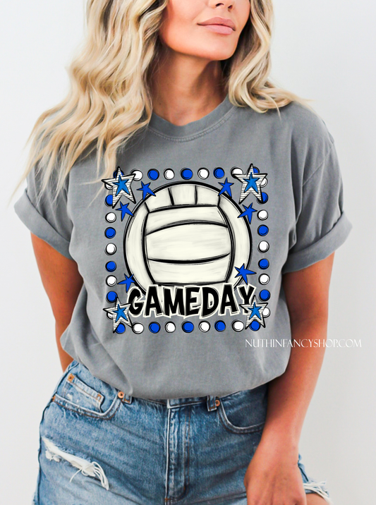Volleyball Gameday Royal and White on Grey