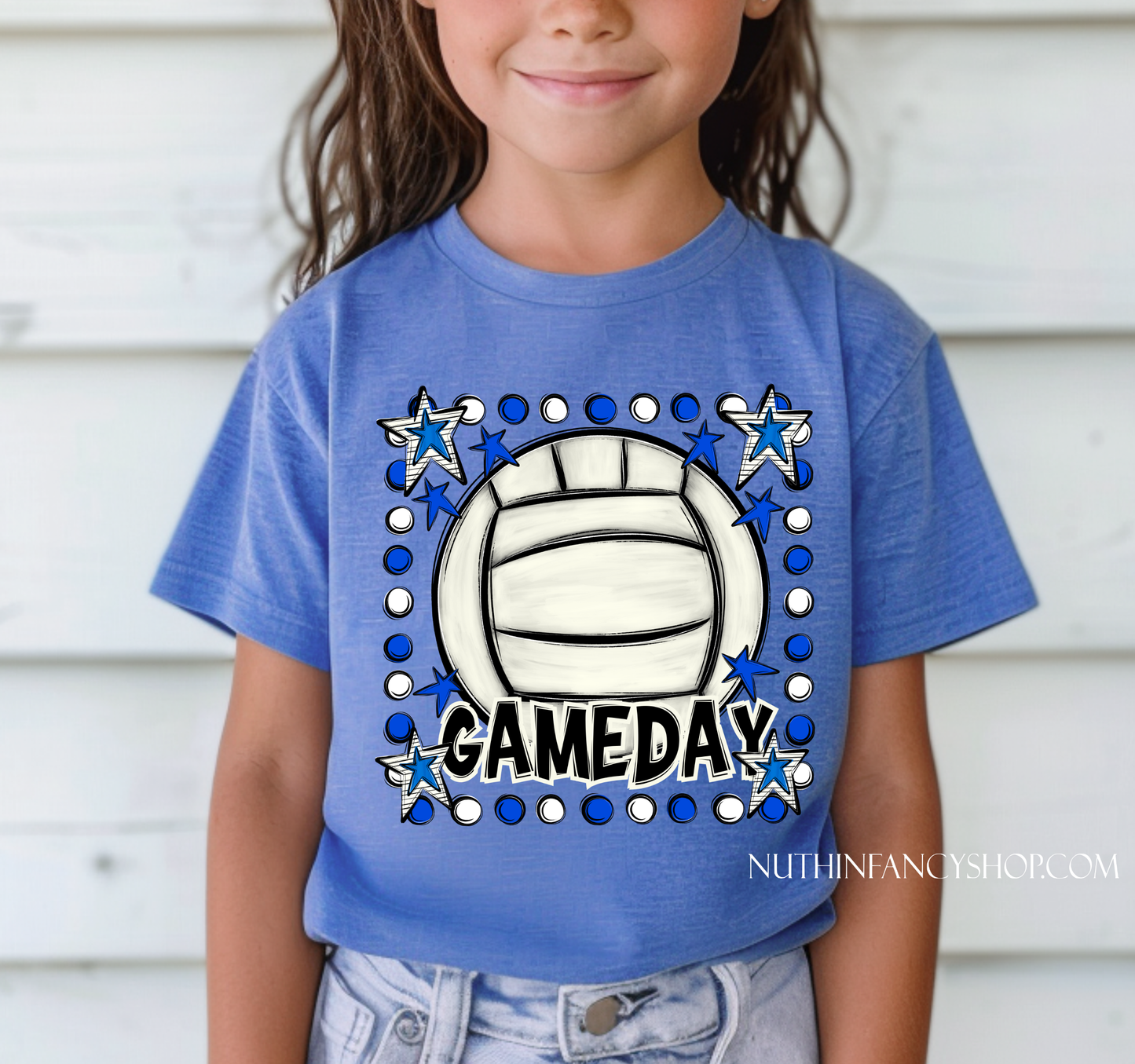 Volleyball Gameday Royal and White on Royal