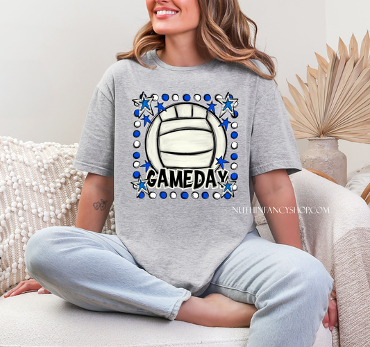 Volleyball Gameday Royal and White on Grey