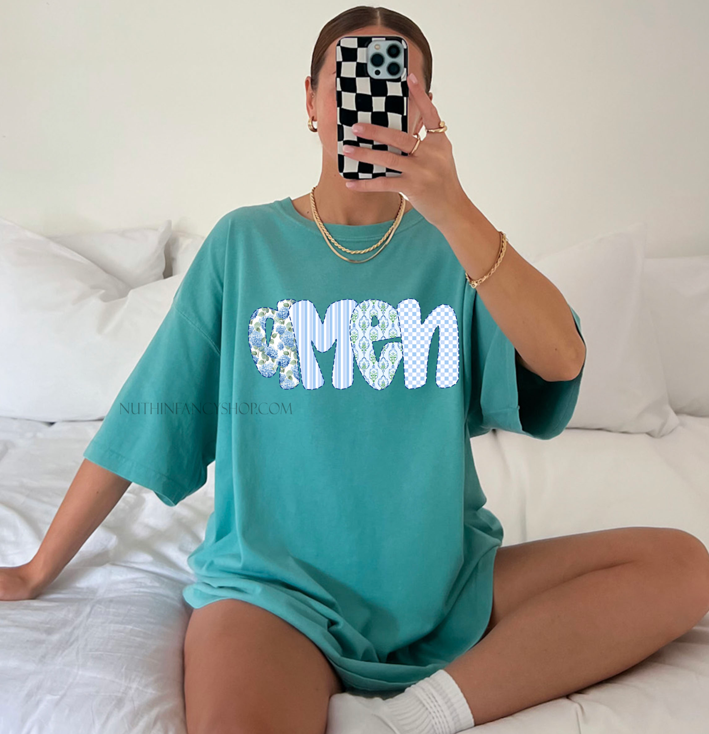 Blue and Green Floral Amen