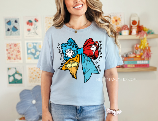 Be Kind Coquette Bow Characters on Light Blue