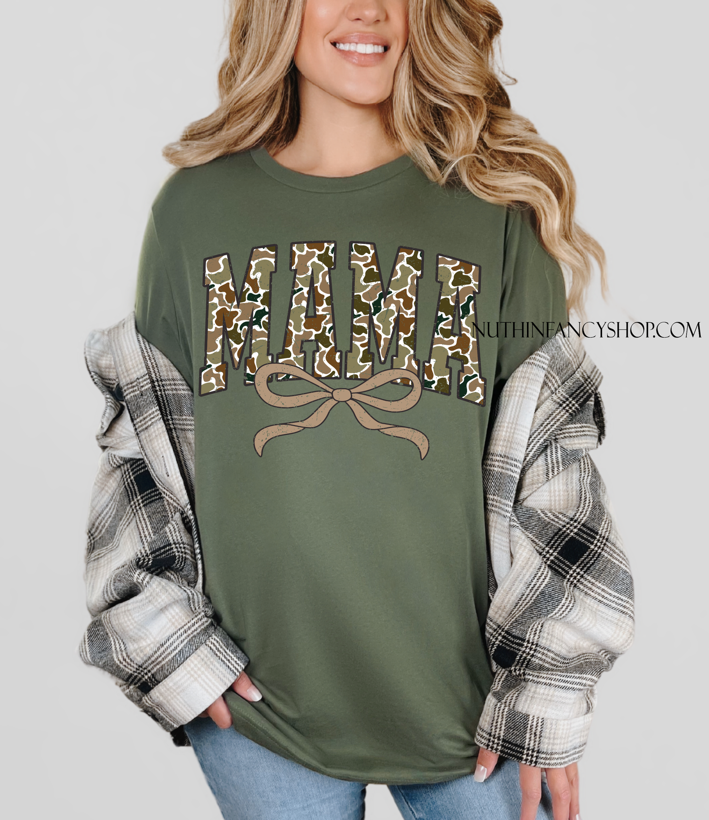 Retro Camo Varsity Mama Bow