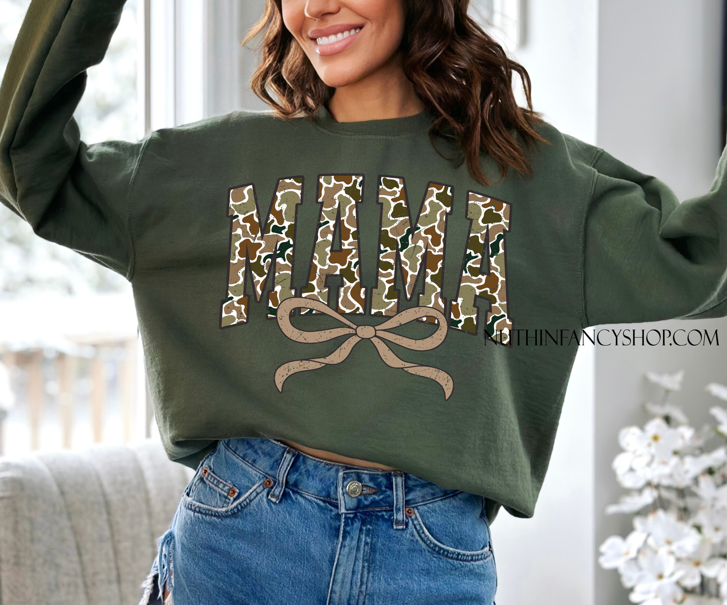Retro Camo Varsity Mama Bow
