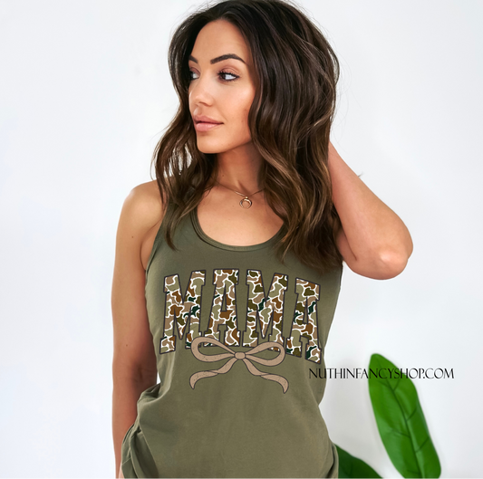 Retro Camo Varsity Mama Bow