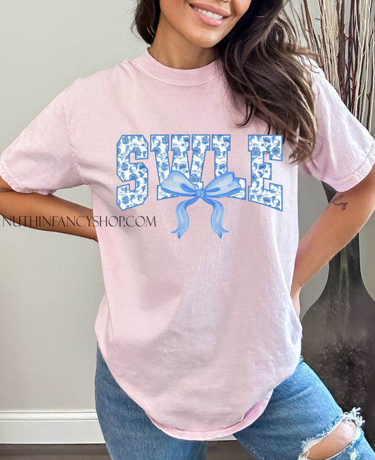 SWLE Preppy Blue Floral on Light Pink