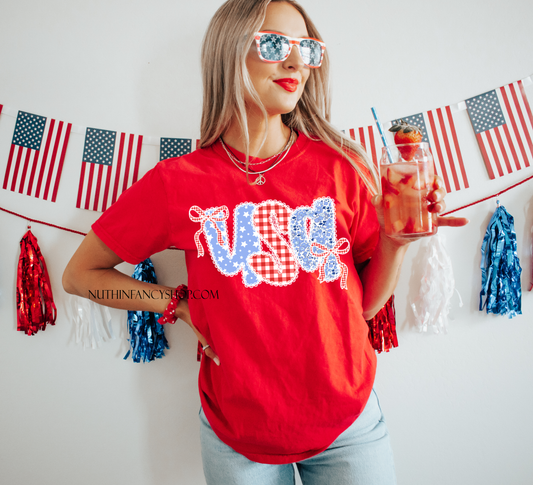 Coquette USA Lace Floral on Red