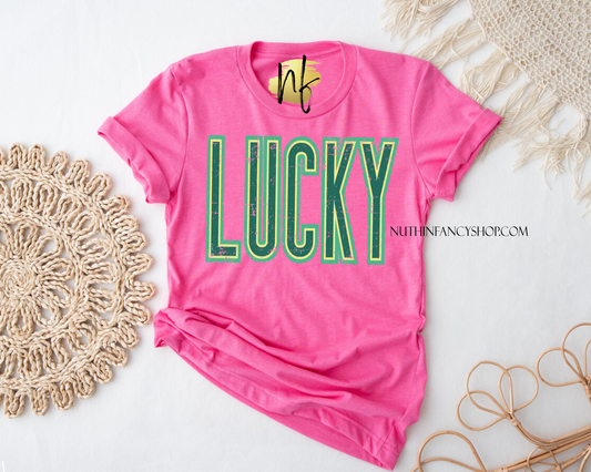 Oversized Retro LUCKY, Hot Pink