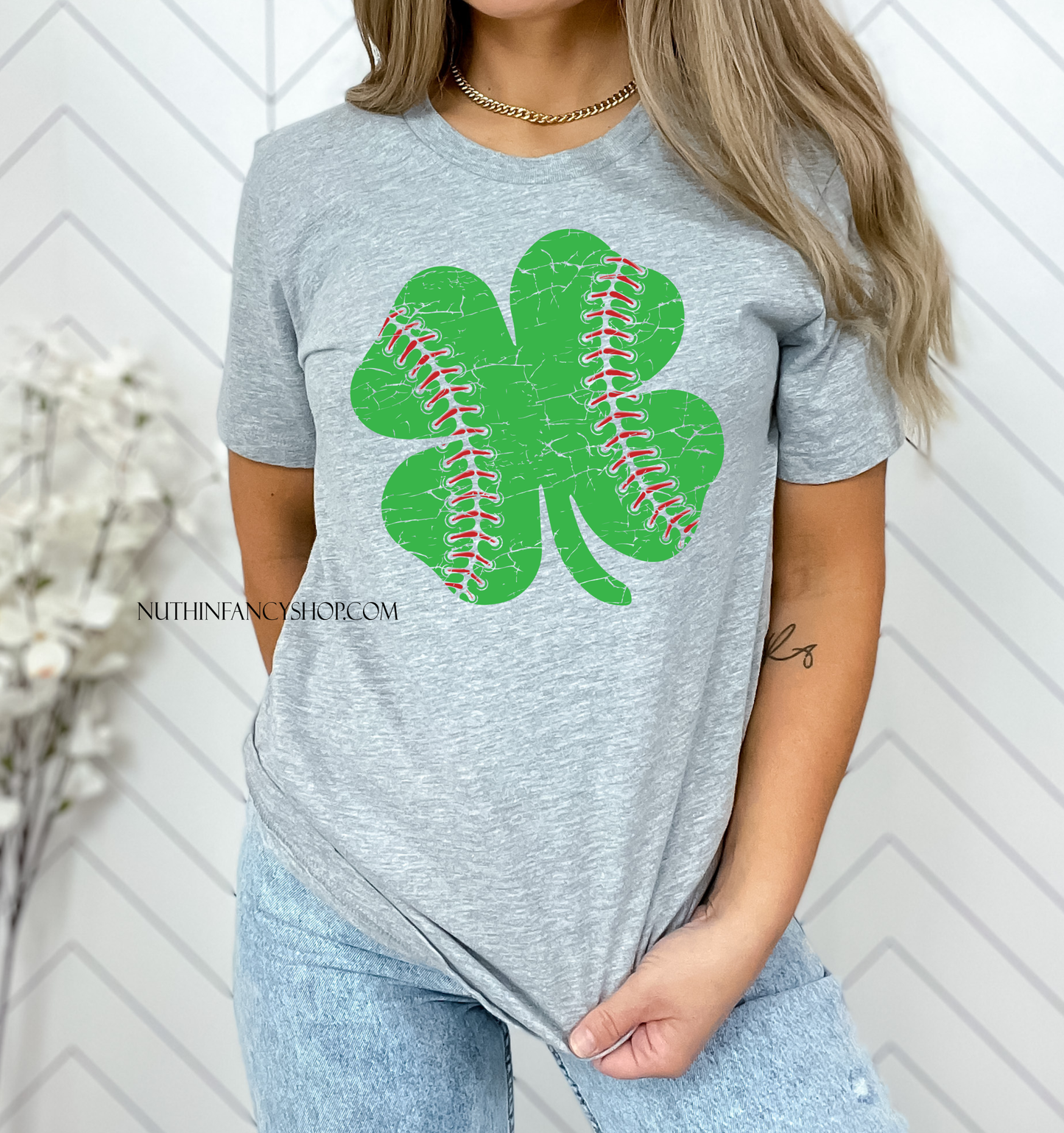 Green Distressed Baseball Shamrock
