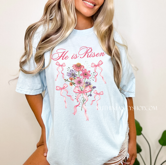 He is Risen Floral Bouquet on Light Blue