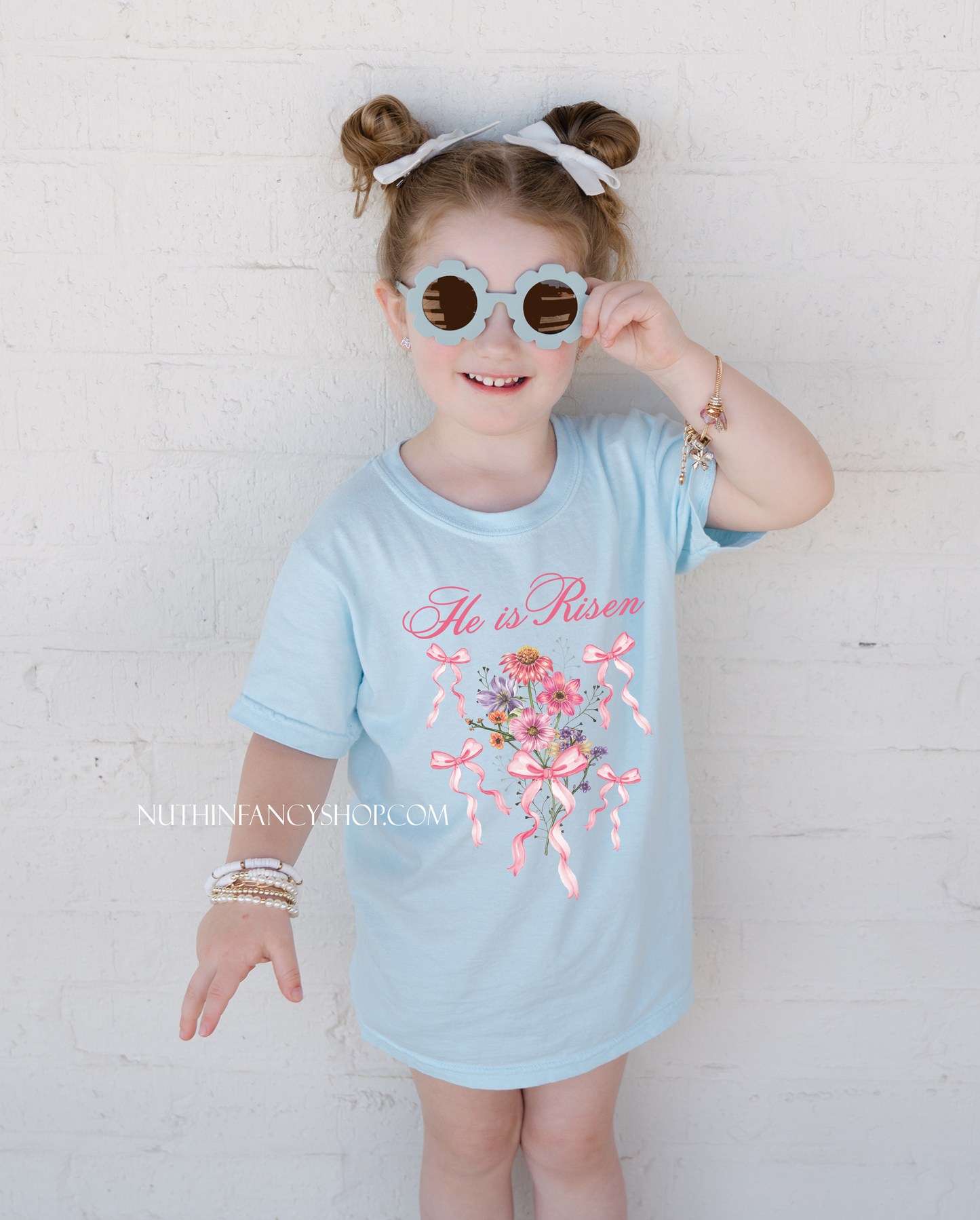 He is Risen Floral Bouquet on Light Blue
