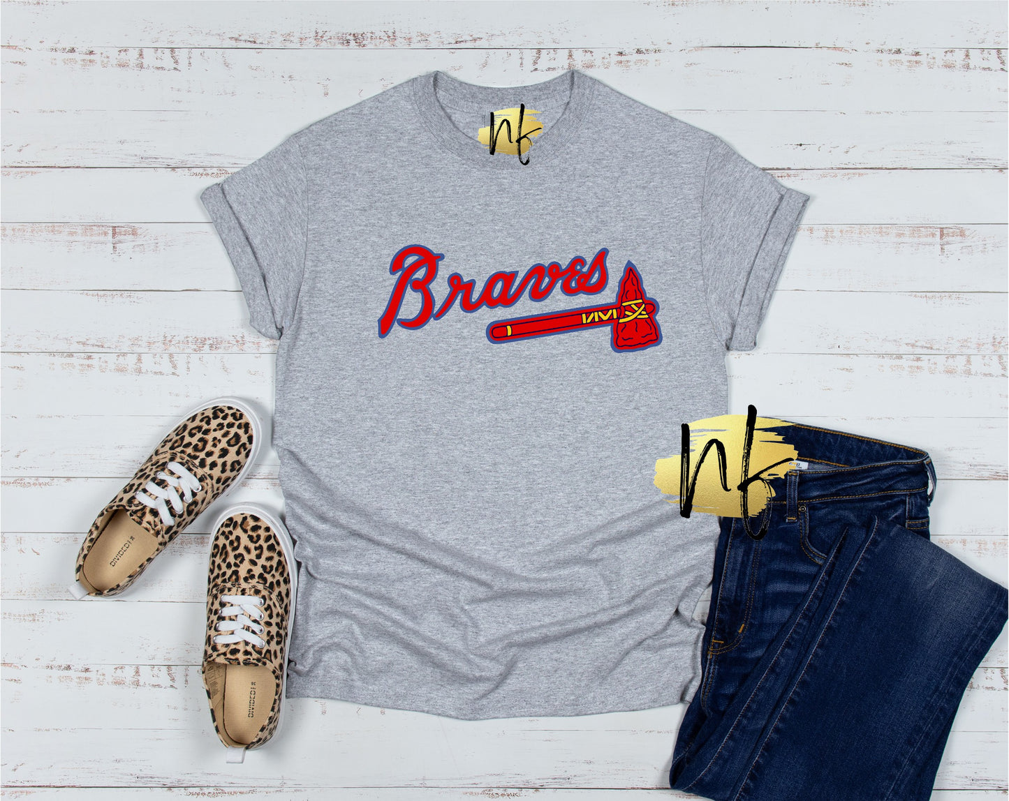 Simple Red with Blue Outline Atlanta Team, Heather Grey