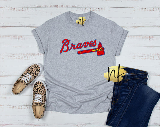 Simple Red with Blue Outline Atlanta Team, Heather Grey