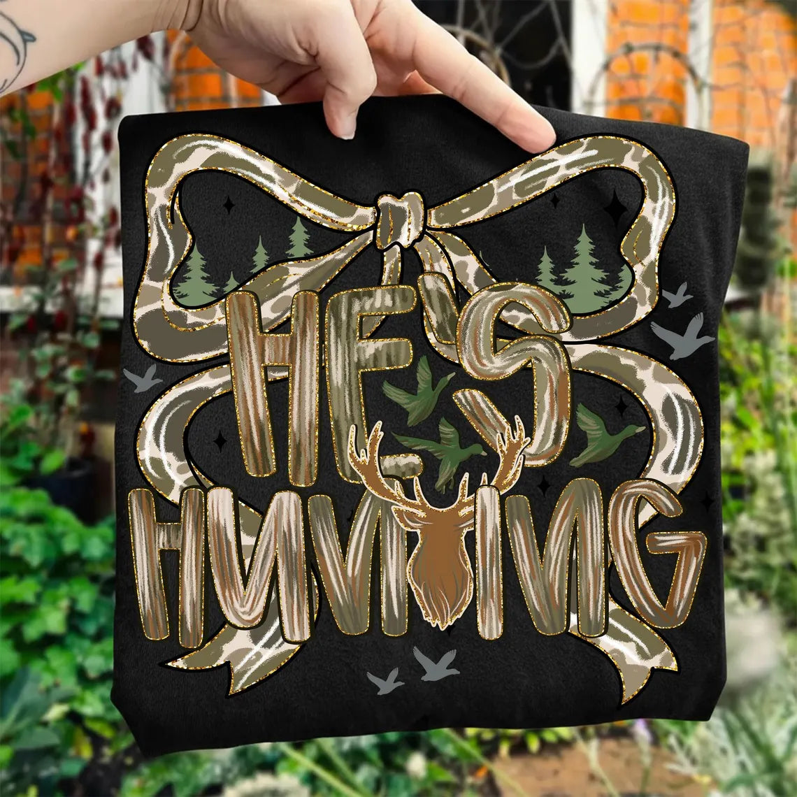 He's Hunting Camo Bow, Black