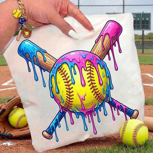 Crossed Bat Softball Drip, Ivory