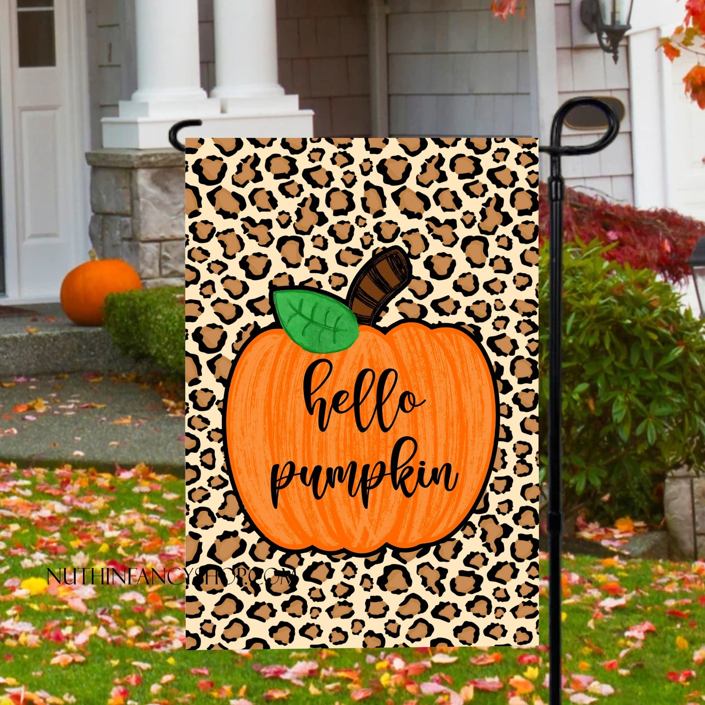 Hello Pumpkin Leopard Garden Flag