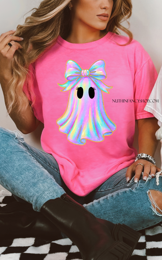 Iridescent Ghost Girly on Neon Pink
