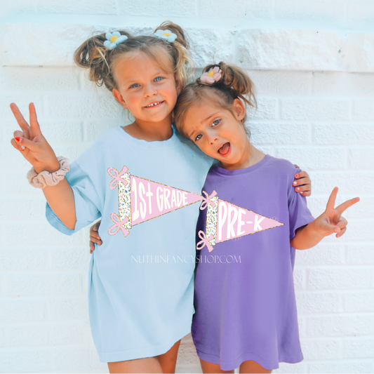 Floral Preppy Grade Pennant on Light Blue, All Grades Available