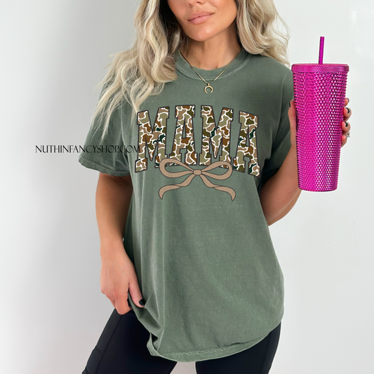 Retro Camo Varsity Mama Bow