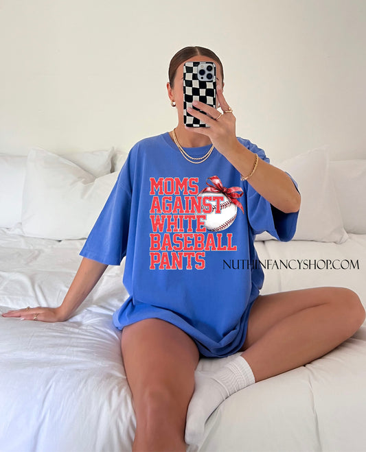 Moms Against White Baseball Pants, Blue