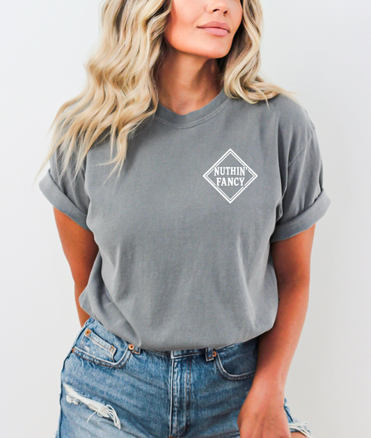 Dudley Jesus is Coming Hand Drawn Cross with Nuthin' Fancy Logo, Grey