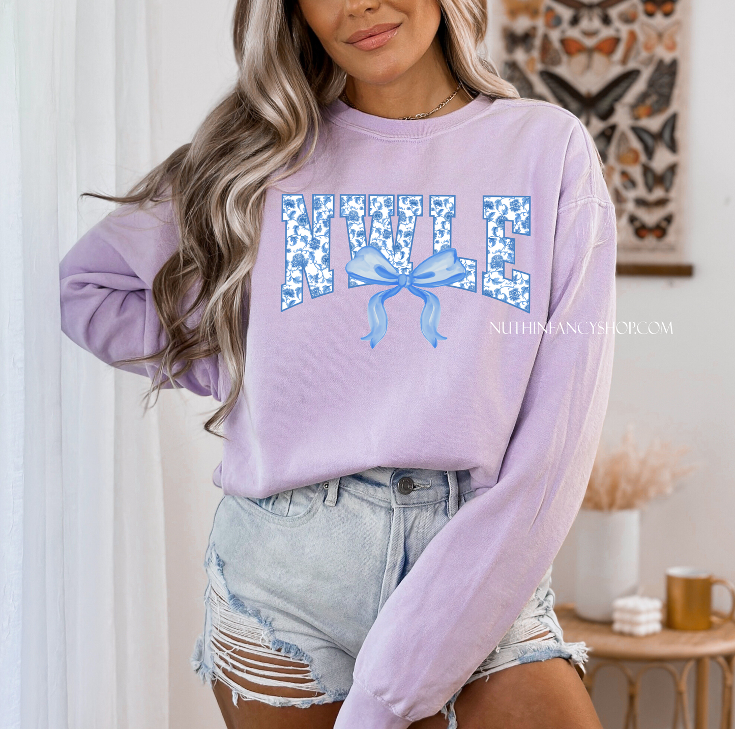NWLE Preppy Blue Floral on Light Purple