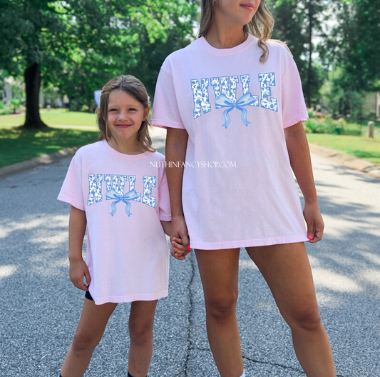 NWLE Preppy Blue Floral on Light Pink