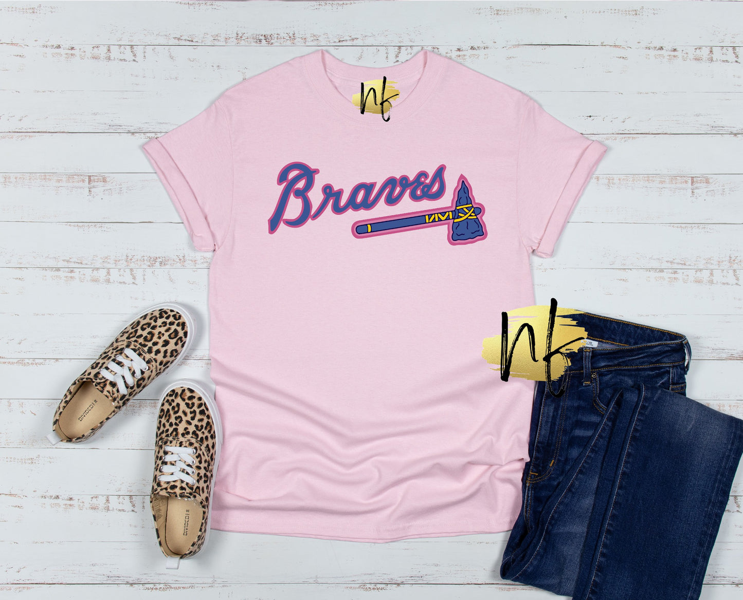 Simple Blue with Pink Outline Atlanta Team, Light Pink