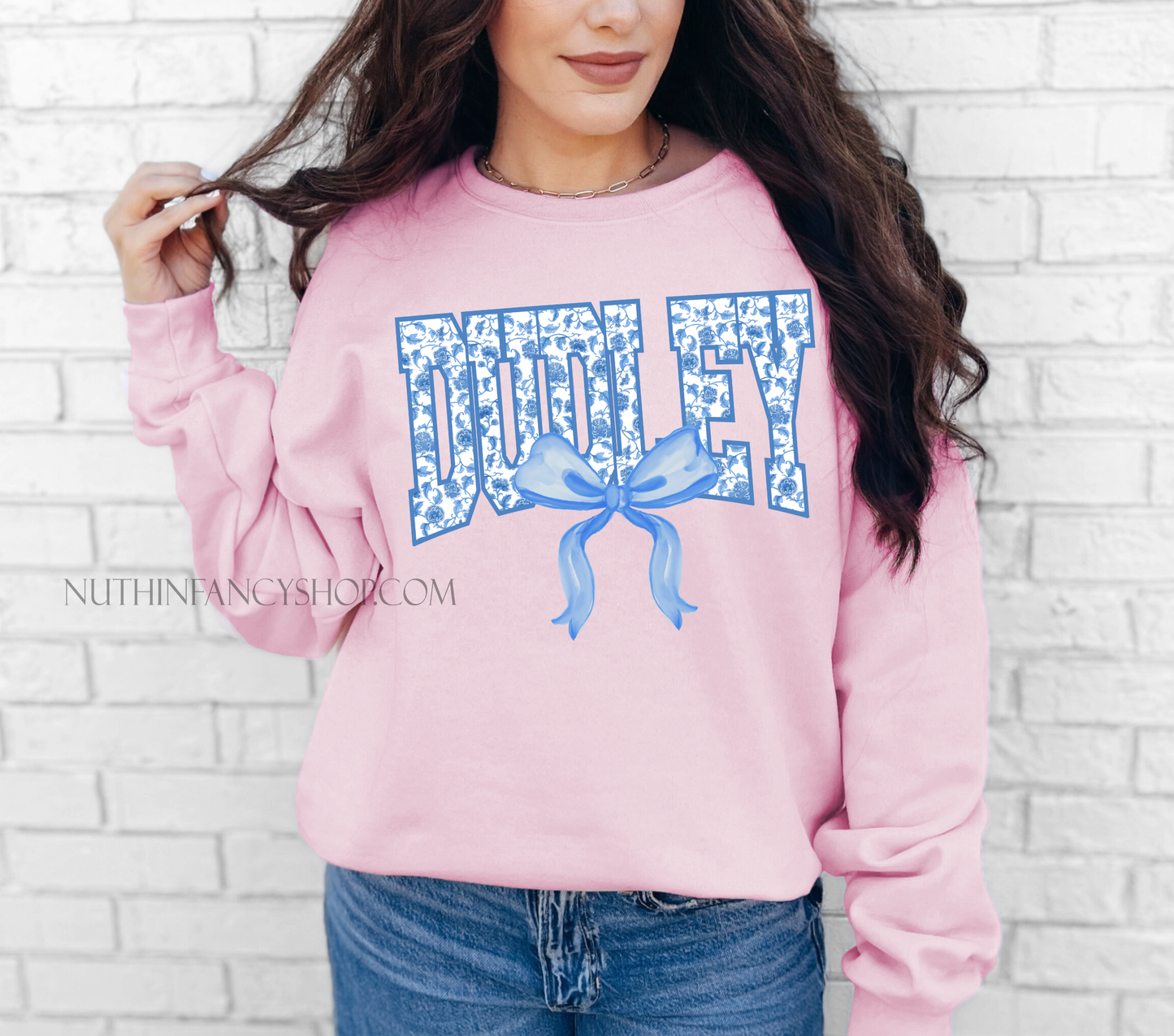 Dudley Preppy Blue Floral on Light Pink